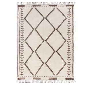 Cream Brown Modern Moroccan Bohemian Rug Beni Ourain Berber Shag Boho Hand Knotted Wool Rug