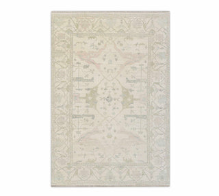 Cream Muted pink green handmade soft feel wool washed look area rug