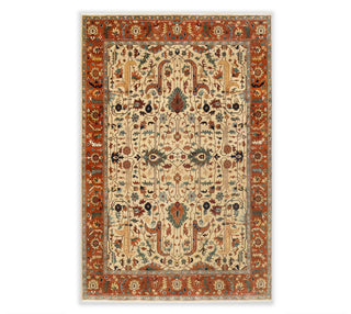 Cream Rust Serapi Persian Retro High Quality Hand Knotted 100% Wool Rug