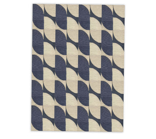 Custom hand-knotted rug in navy & cream with wavy oval trellis design. Abaca fiber area rug.
