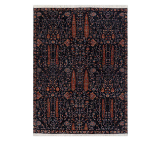 5x7 Navy Rust Wool Tree & Garden Design Hand Knotted Fine Weave Rug