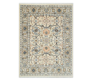 8x10 Ivory Silver Turkish Inspired Fine Hand Knotted Oushak, 8x10 Rug For Bedroom / Living Room