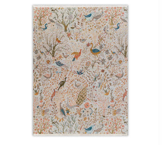 Soft Gray Peacock Garden Scene Handmade Fine Wool Rug