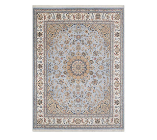 Hand knotted blue ivory fine Persian Indo Nain Tabriz wool silk custom size rug 