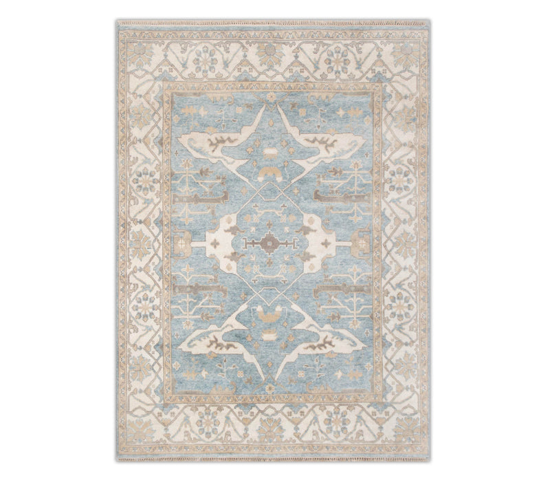 8x10 Muted Blue Hand Knotted Turkish Oushak Area Rug Indian Rug For Bedroom