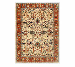 Cream Rust Serapi vintage Persian Retro High Quality Hand Knotted Wool Rug