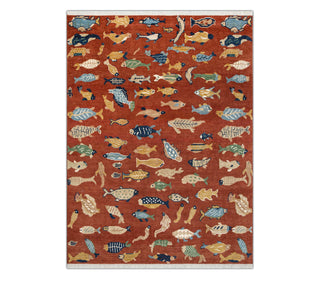 Pisces 8x10 Fish Motif Hand Knotted Wool Rug