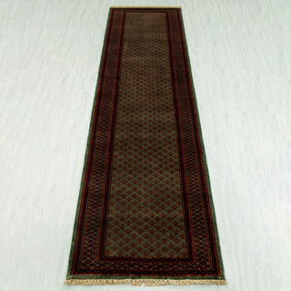Herati 2'6x12 Olive Hand Knotted Litchi Motifs Runner Rug