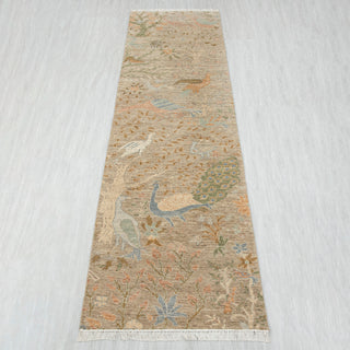 2'6x10 Distressed Birds Peacock Wool Runner Rug
