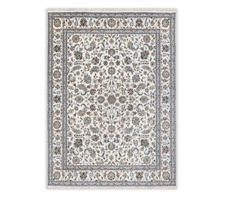 Hand knotted ivory cream fine Persian Indo Nain Tabriz wool silk custom size rug 