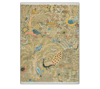5x7 Green Birds & Garden View Fine Weave Wool Rug