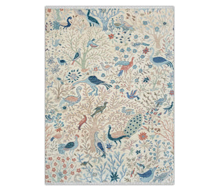 Petal Flight 6x9 Ivory Colorful Birds Peacock Wool Rug