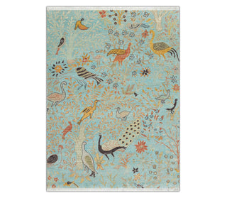 5x7 Light Turquoise Birds Peacock Garden Wool Rug