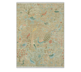 6x9 Muted Sage Vintage Botanical Style Birds Rug