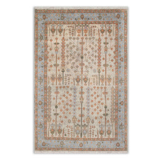 8x10 Cream Blue Distressed Finish Tree of Life inspired Soft Feel Oushak Style Hand Knotted Wool Rug