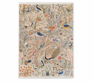 Gray Peacock Garden Scene Beautiful Fine Wool Living Room Rug Bedroom Rug