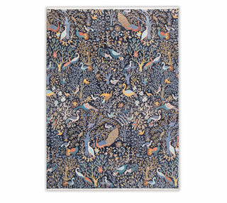 Navy Blue Peacock High Quality Birds Garden Scene Soft Hand Knotted Custom SIze Rug