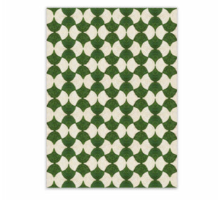 Geometric hand-knotted rug in emerald green & ivory  Handmade custom size abaca fiber rugs for sale.