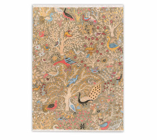 Green Colorful Peacock Beautiful Garden Scene Wool Rug For Bedroom