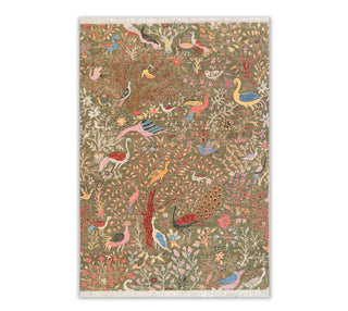 Green Colorful Peacock Beautiful Garden Scene Handmade Wool Rug