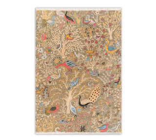 Green Colorful Peacock Beautiful Garden Scene Wool Rug For Bedroom