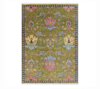 Green Modern William Morris Arts & Crafts Style Soft Wool Hand Knotted Oushak Rug 