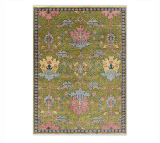 Green Modern William Morris Arts & Crafts Style Soft Wool Hand Knotted Oushak Rug 