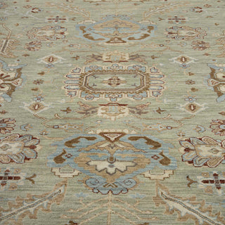 Hand-knotted area rug with airy floral design in sage rust ivory shades, 9x12, plush pile for dining room.