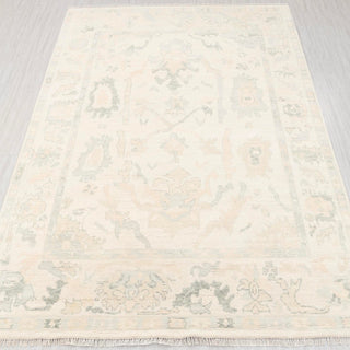 Hand-knotted rug in ivory with tone-on-tone Oushak floral and medallion design, 8x10 ft

