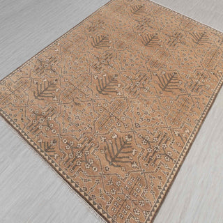 Hand-knotted rug in rust and beige with geometric botanical Oushak design, 8x10 ft