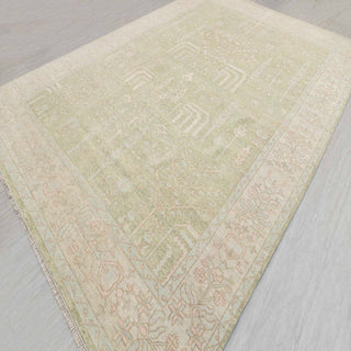 Hand-knotted rug in soft moss green and ivory with tree-of-life garden design, 9x12 ft