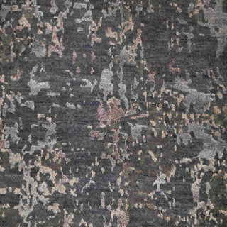 Hand-knotted wool and silk rug featuring painterly abstract pattern in charcoal, rust, blush tones, 8x10 size