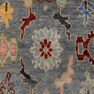 Hand-knotted wool rug featuring Oushak floral pattern in grey, yellow, red, pastel tones, 8x10.