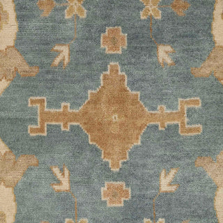 Hand-knotted wool rug featuring Oushak floral pattern in slate blue, beige, gold, large 9x12.