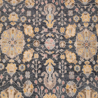 Hand-knotted wool rug featuring Persian-inspired floral medallion pattern in grey, beige, gold, 8x10.