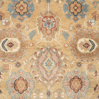 Hand-knotted wool rug featuring Persian floral pattern in harvest gold, ivory, blue, 8x10 size