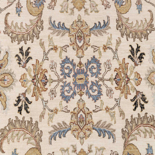 Hand-knotted wool rug featuring Persian floral pattern in ivory, gold, blue, 9x12 ft.