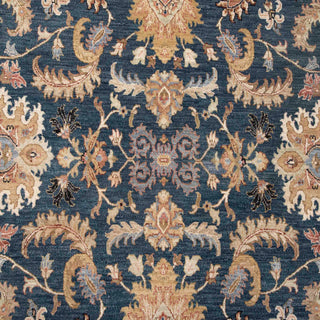 Hand-knotted wool rug featuring Persian floral pattern in navy, ivory, beige, 8x10 ft.