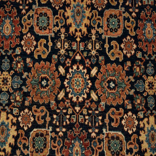Hand-knotted wool rug featuring Persian floral pattern in navy, rust, teal, and cream, 8x10 for living room