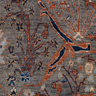 Hand-knotted wool rug featuring broken Oushak floral pattern in grey, rust, blue, 4x6 size.