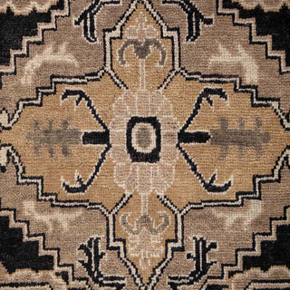 Hand-knotted wool rug featuring central tribal medallion, cream field, taupe border, neutral tones, 8x10.