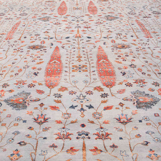 Hand-knotted wool rug featuring dense floral vines in ivory, rust, and grey, 12x15 area rug