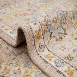 Hand-knotted wool rug featuring distressed Oushak floral pattern in beige, ivory, soft gray, 8x10 ft.