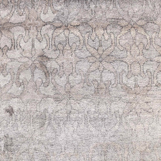Hand-knotted wool rug featuring faded allover damask pattern in grey, beige, 8x10 size.