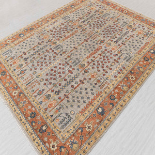 Hand-knotted wool rug featuring floral tree lattice in gray rust orange navy, 12x15 ft. Durable Oushak style