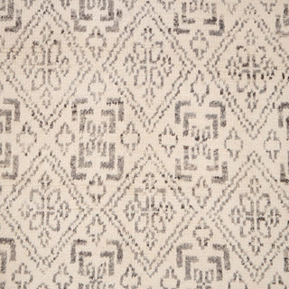 Hand-knotted wool rug featuring intricate geometric diamond pattern in beige, grey, ivory, 8x10