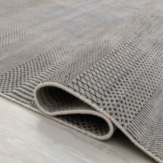 Hand-knotted wool rug featuring linear stripe and herringbone pattern in grey tones, 8x10 size