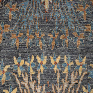 Hand-knotted wool rug featuring palmette vine pattern in teal rust orange ivory, 8x10 ft.