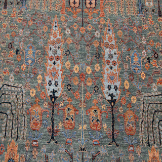 Hand-knotted wool rug featuring paradise garden motifs and floral border in blue, rust and gold, 8x10 ft.