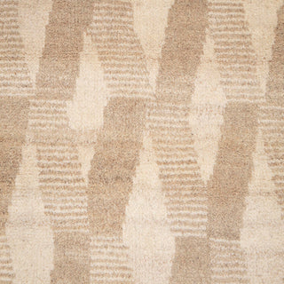 Hand-knotted wool rug featuring repeating abstract ribbon pattern in beige on ivory, 8x10